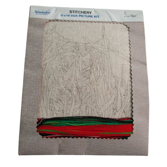 Vintage Wonder Art Wool Stitchery Tiger Picture Embroidery Kit Unworked - Picture 2 of 10